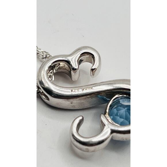 Designer JWBR Silver 925 Blue Topaz Moissanaite Heart Pendant Twist Rope Chain - Picture 6 of 10